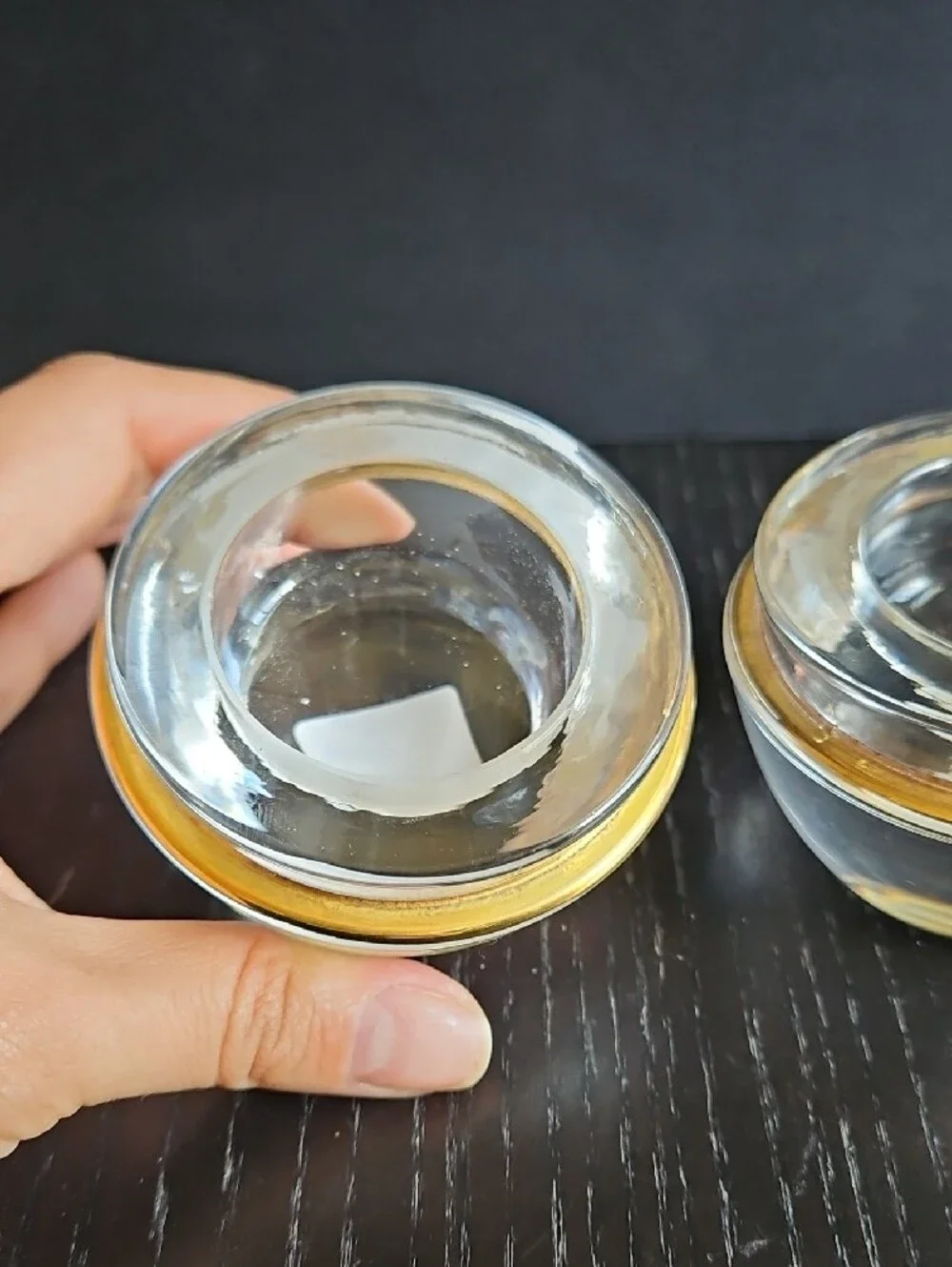 Crate&Barrel Clear Tealight Holders with Gold Rim - Set of 2
